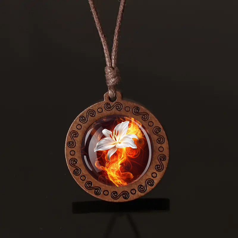 Flaming Lily Flame Pendant Necklace with Adjustable Cord